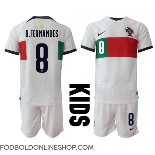 Portugal Bruno Fernandes #8 Udebane Trøje Børn VM 2022 Kortærmet (+ Korte bukser)